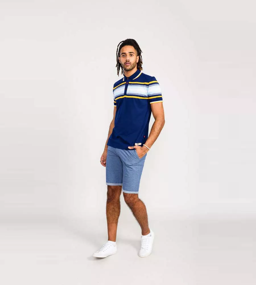 PELDON D555 Mens Jersey Polo Shirt With Multi Stripe