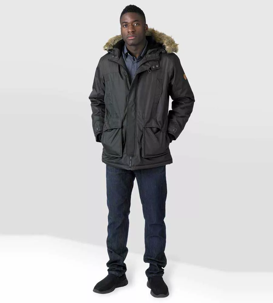 Mens Khaki Parka Style Jacket With Detachable Fur Trim (LOVETT KHAKI)