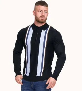 D555 Mens Long Sleeve Knitted Polo With Stripes DARLEY