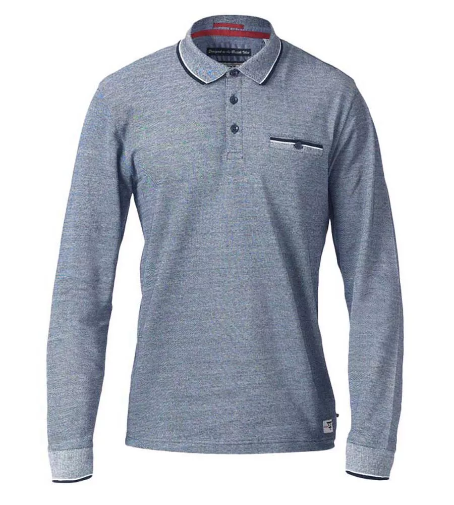 D555 Blue Long Sleeve Polo Shirt with Jacquard Collar and Cuff