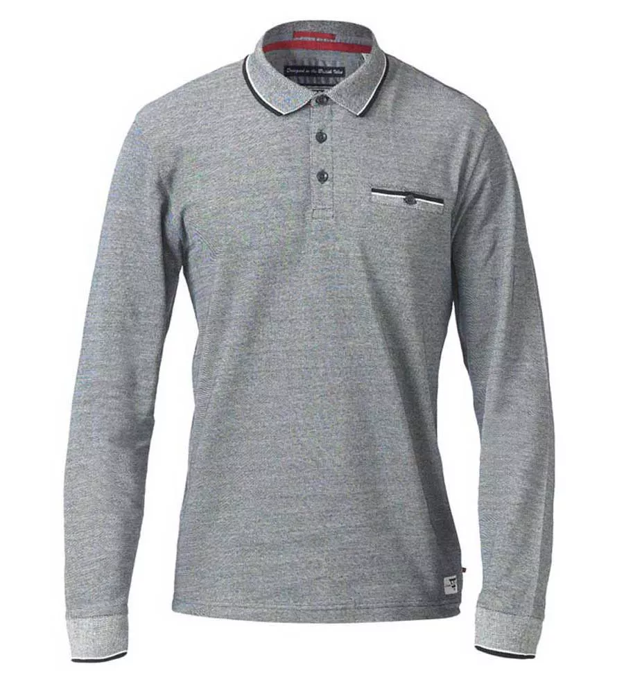 D555 Mens Long Sleeve Polo Shirt With Jacquard Collar and Cuff HOWARD CHARCOAL