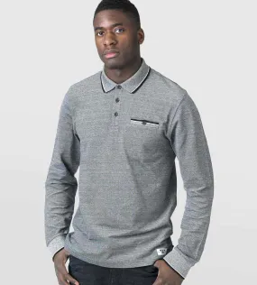 D555 Mens Long Sleeve Polo Shirt With Jacquard Collar and Cuff HOWARD CHARCOAL