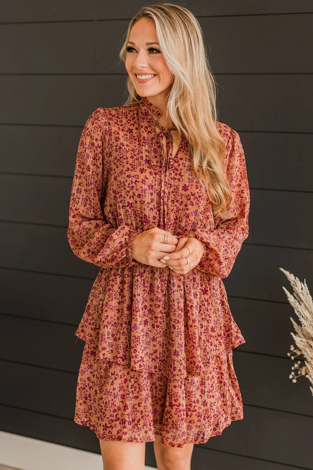 Dark Peach Floral Dress for Exquisite Evenings