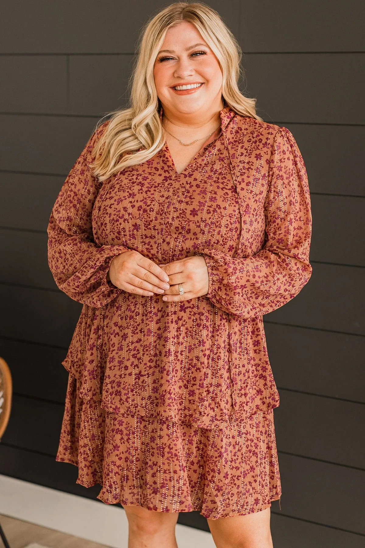 Dark Peach Floral Dress for Exquisite Evenings