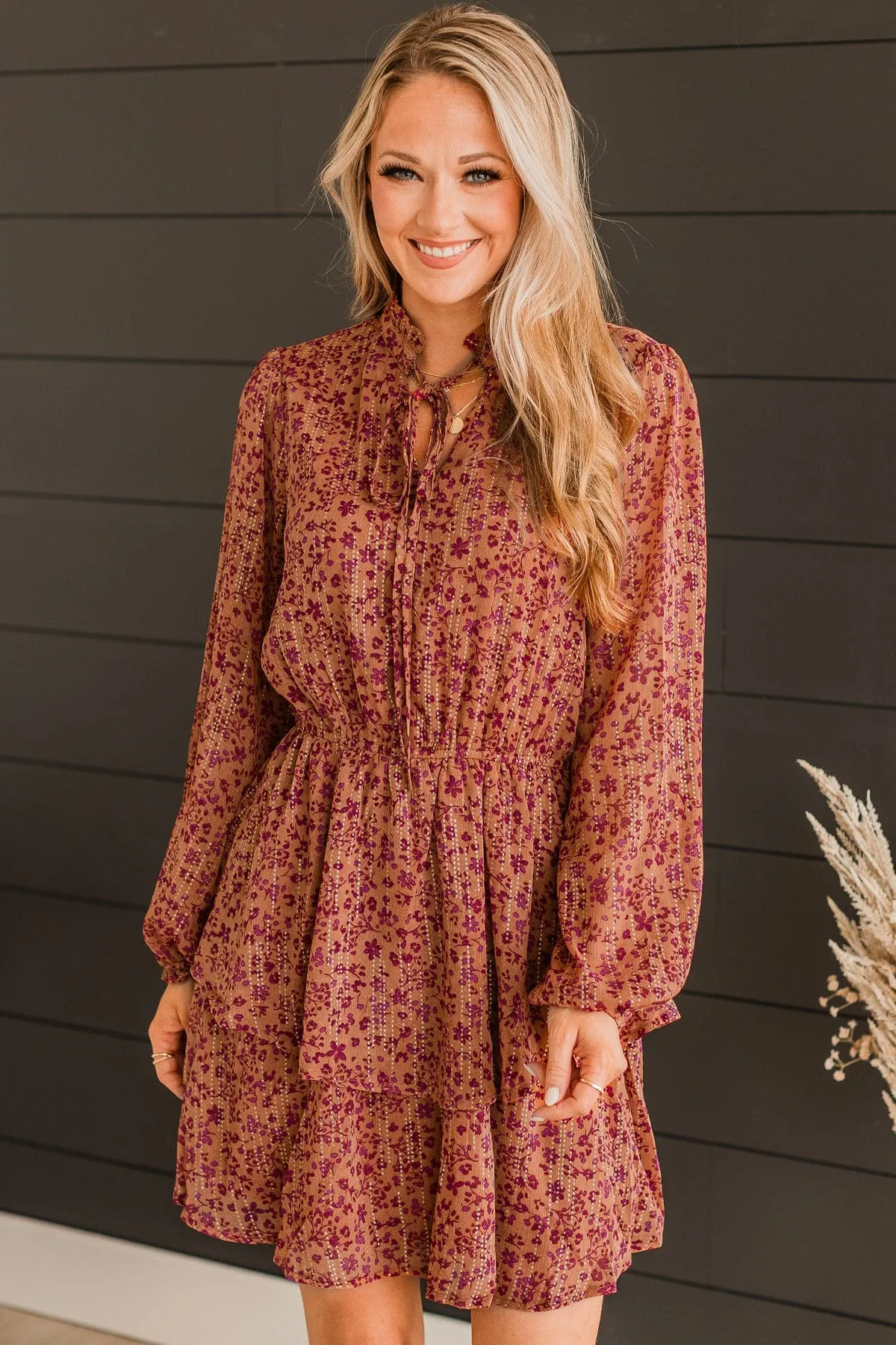 Dark Peach Floral Dress for Exquisite Evenings