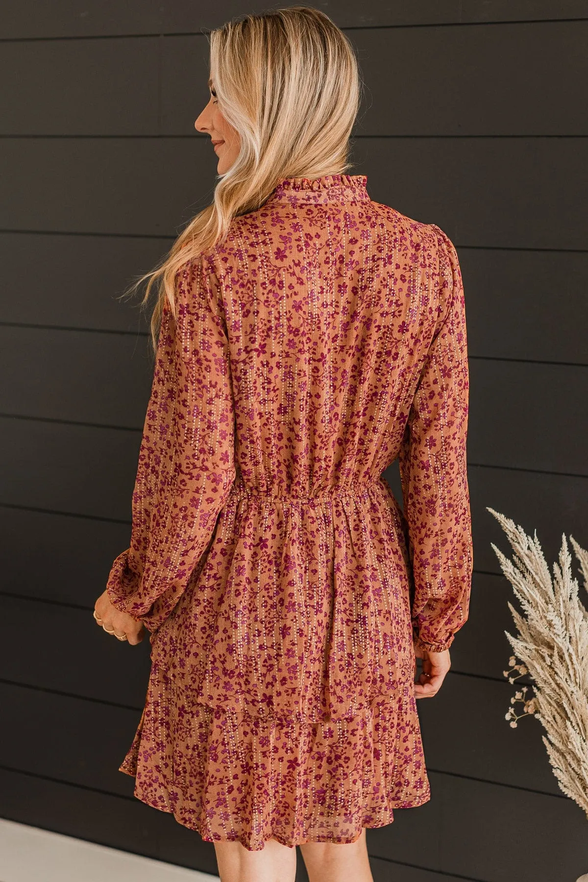 Dark Peach Floral Dress for Exquisite Evenings