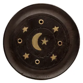 Decorative Wooden Black Incense Burner with Moon and Stars Design