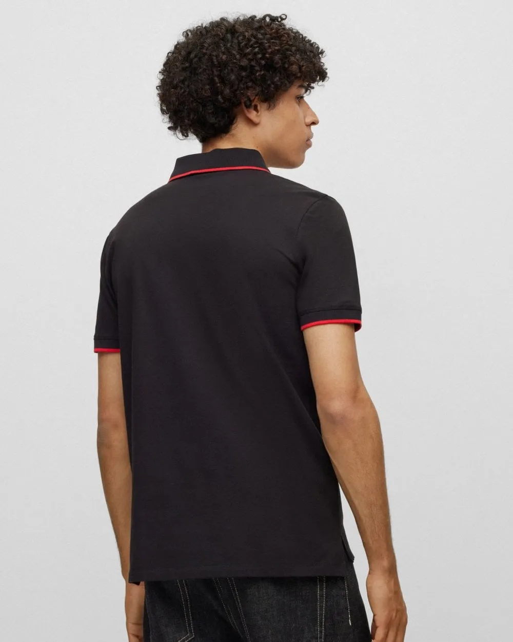 Dinoso222 Men's Slim-Fit Stretch Cotton Polo with Logo Print