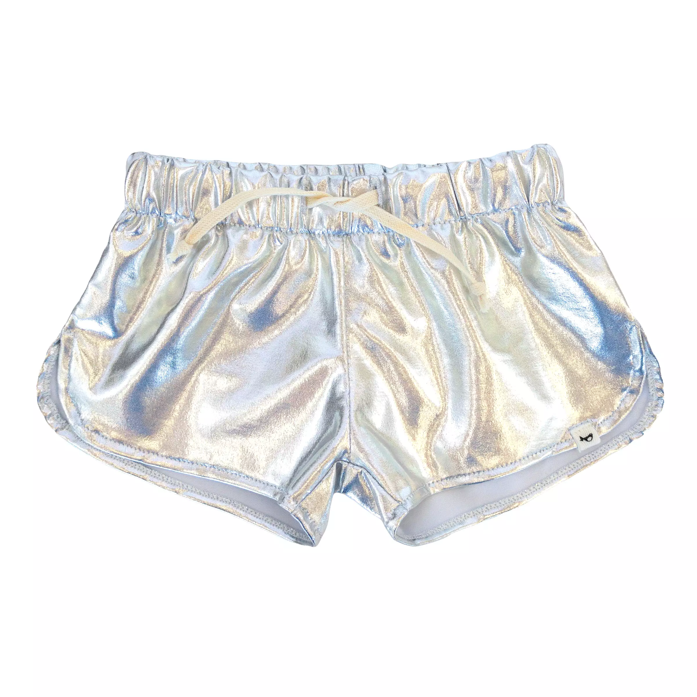 Drawstring Metallic Track Shorts - Silver