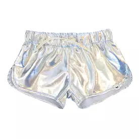 Drawstring Metallic Track Shorts - Silver