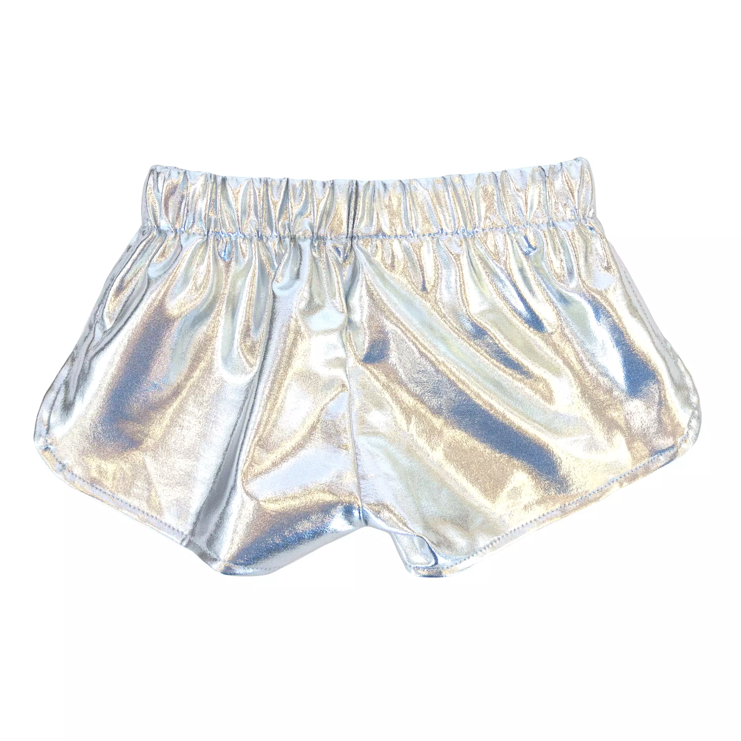 Drawstring Metallic Track Shorts - Silver