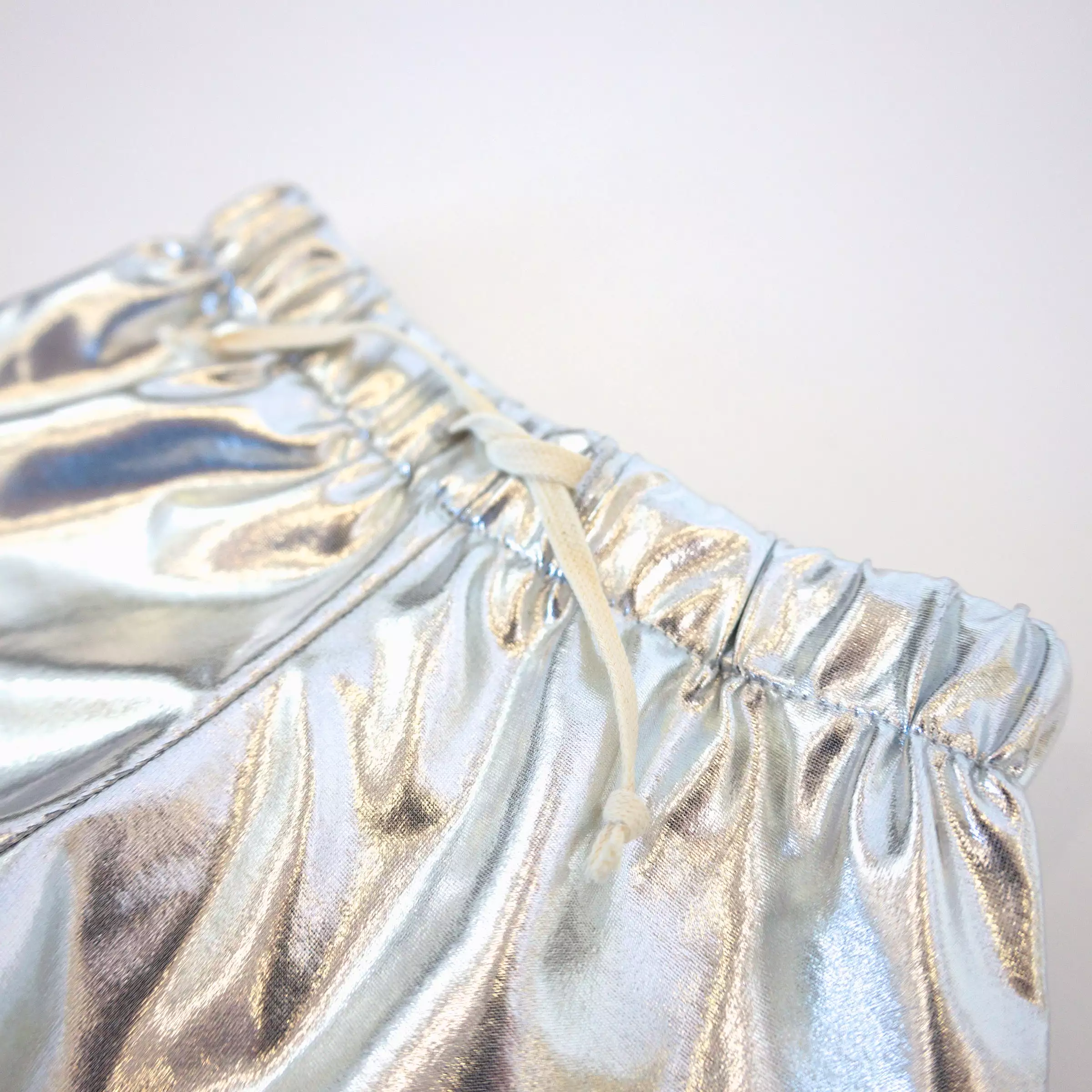 Drawstring Metallic Track Shorts - Silver