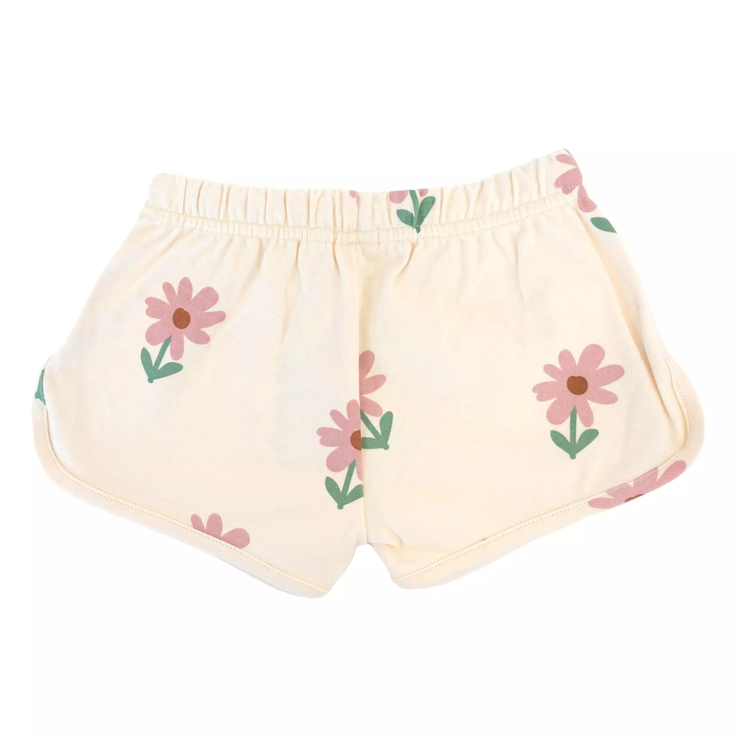 Drawstring Shorter Track Shorts - Picking Daisies Print - Cashew