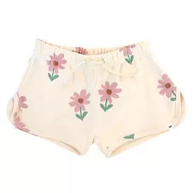 Drawstring Shorter Track Shorts - Picking Daisies Print - Cashew