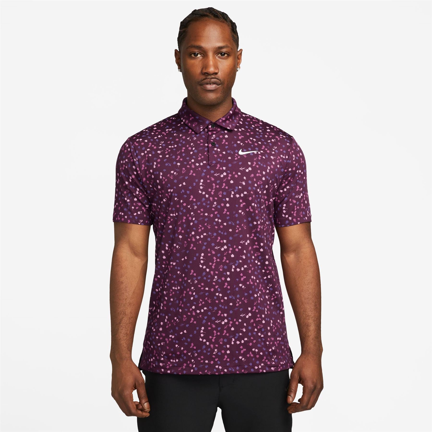 Dri-FIT stretch micro floral polo in Bordeaux Pink (W23)