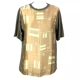 Dries Van Noten Taupe and Peach Silk Print Tee Shirt XS