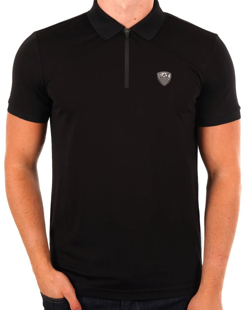 Black Zip Polo Shirt by EA7