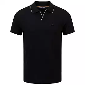 East Hills Johnny Collar Polo Shirt - Black Juacquard - SS24