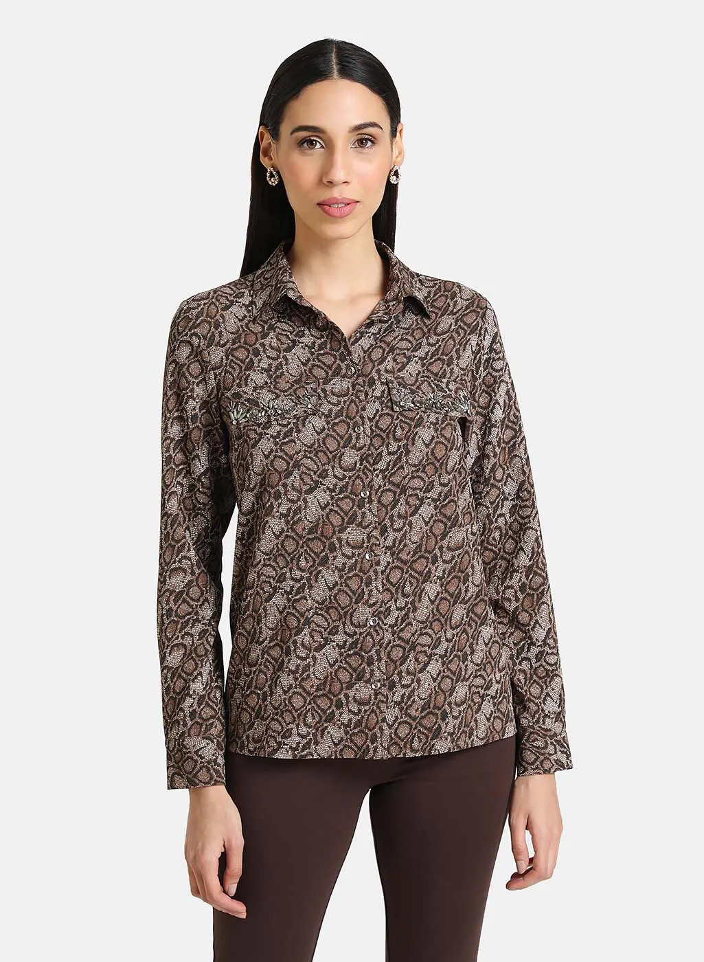 Animal Print Shirt with Embellishments