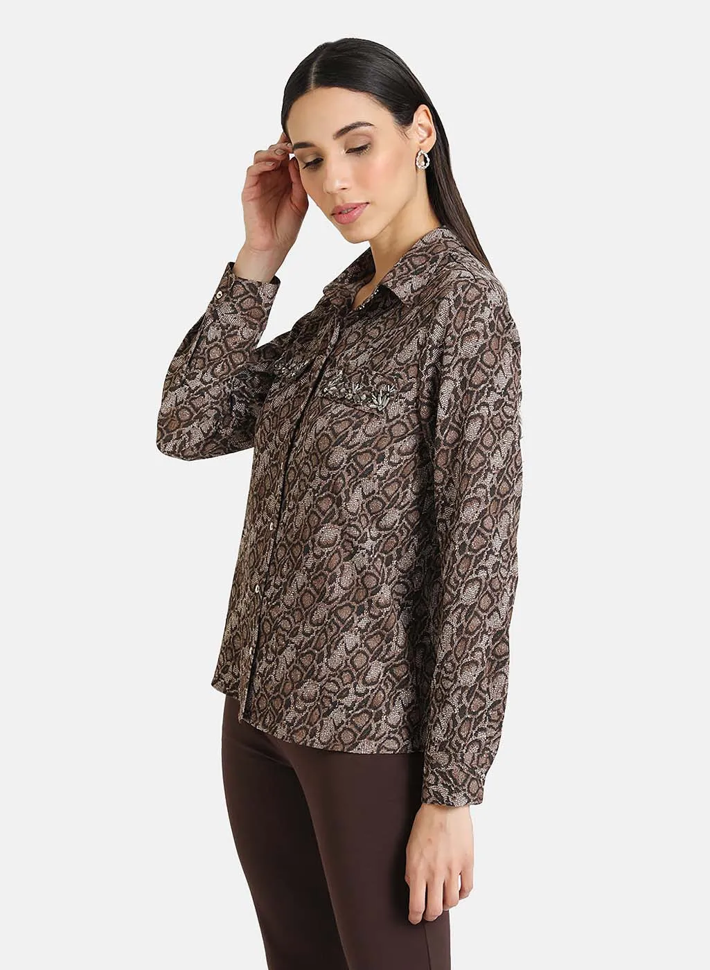 Animal Print Shirt with Embellishments