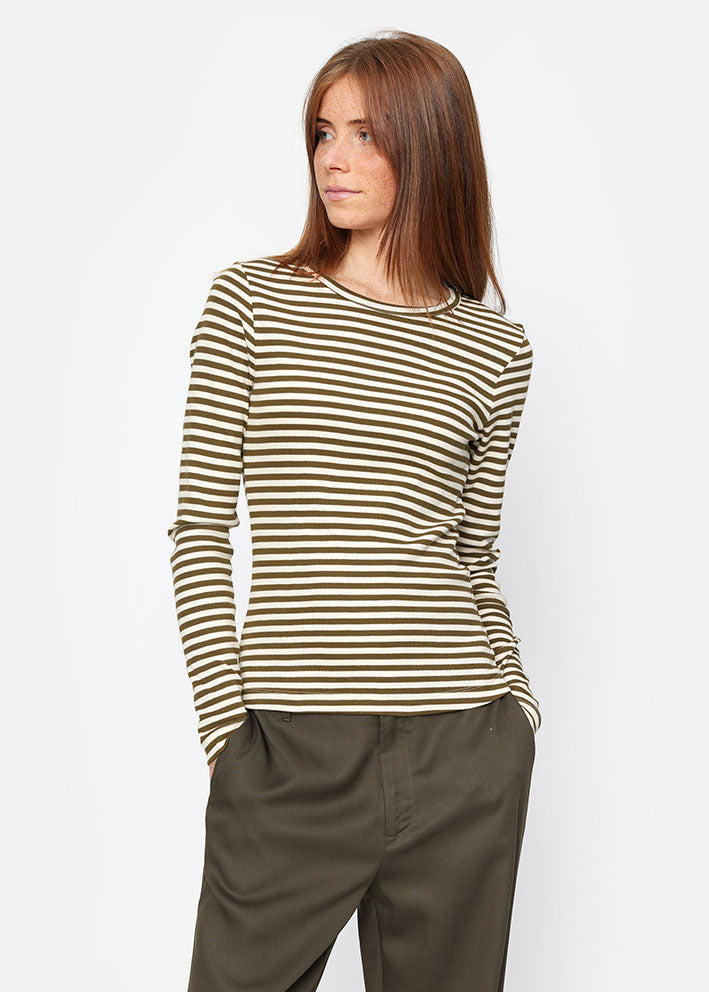 Esmé Studios Dark Olive T-shirt - Blossom Stripe - LS