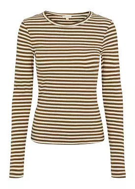 Esmé Studios Dark Olive T-shirt - Blossom Stripe - LS