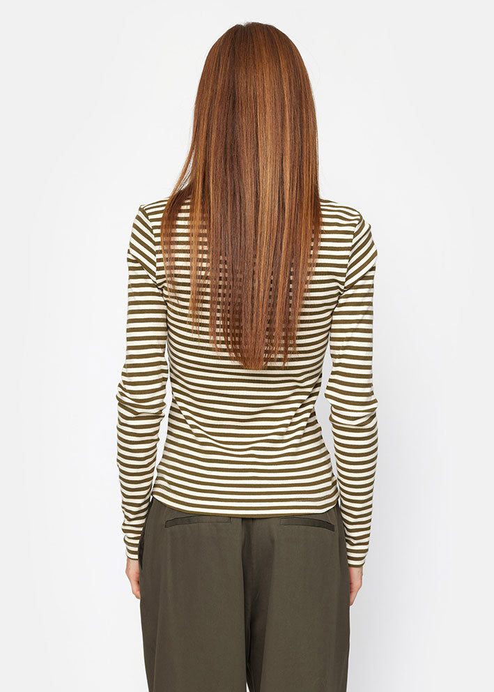 Esmé Studios Dark Olive T-shirt - Blossom Stripe - LS