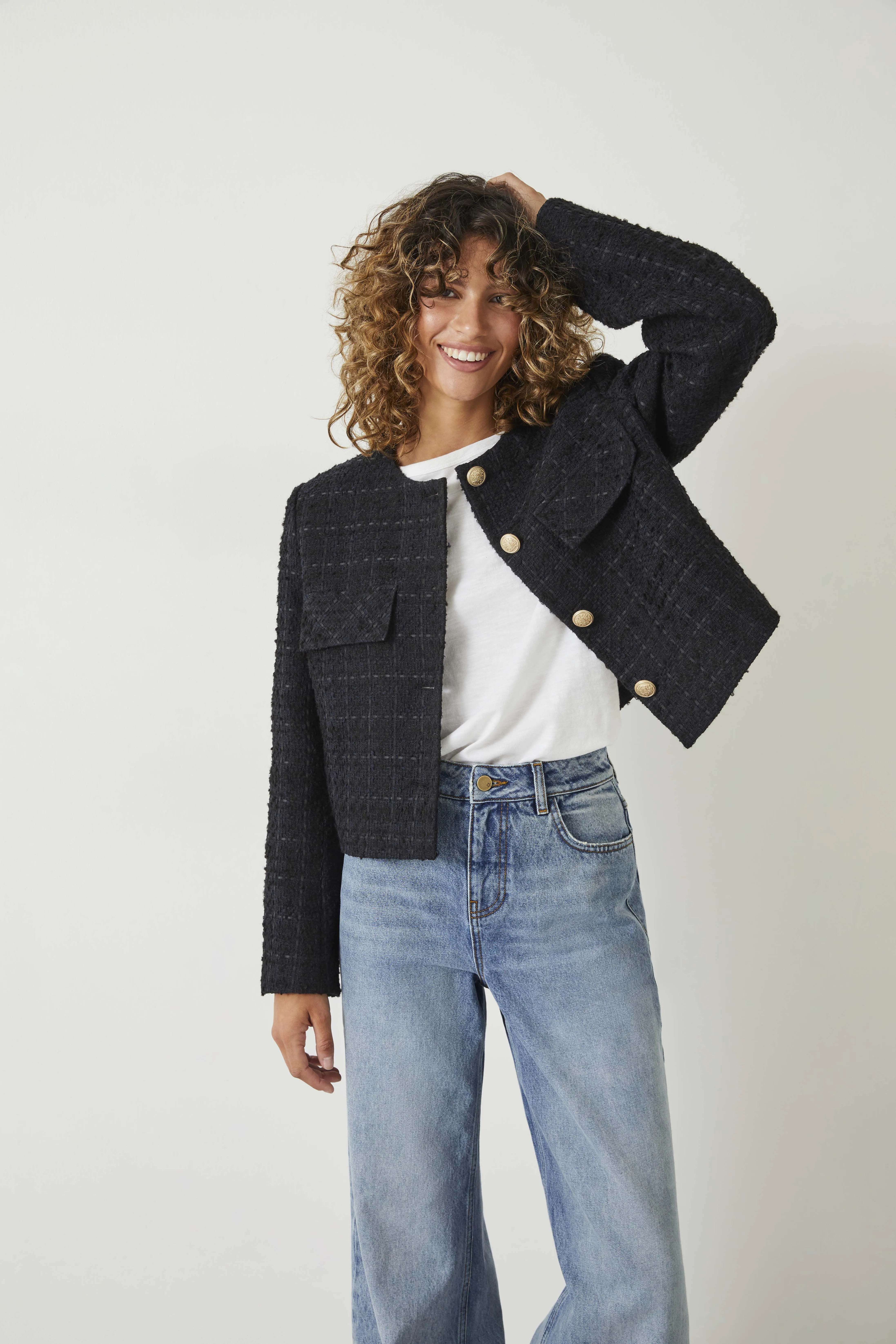 Esti Boucle Jacket - Tweed Blazer with Fringe Details