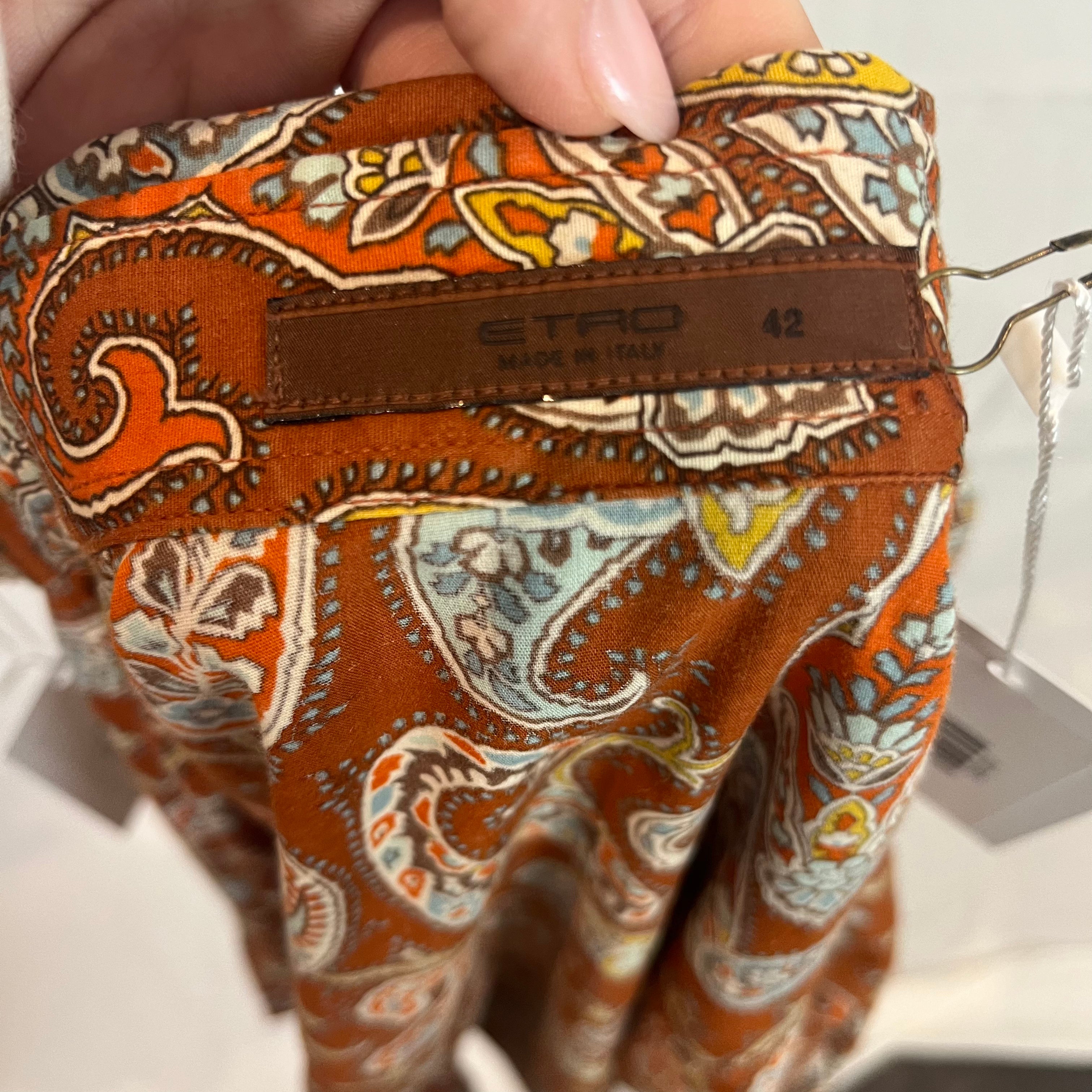 Etro Orange Paisley Print Shirt Small