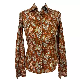 Etro Orange Paisley Print Shirt Small