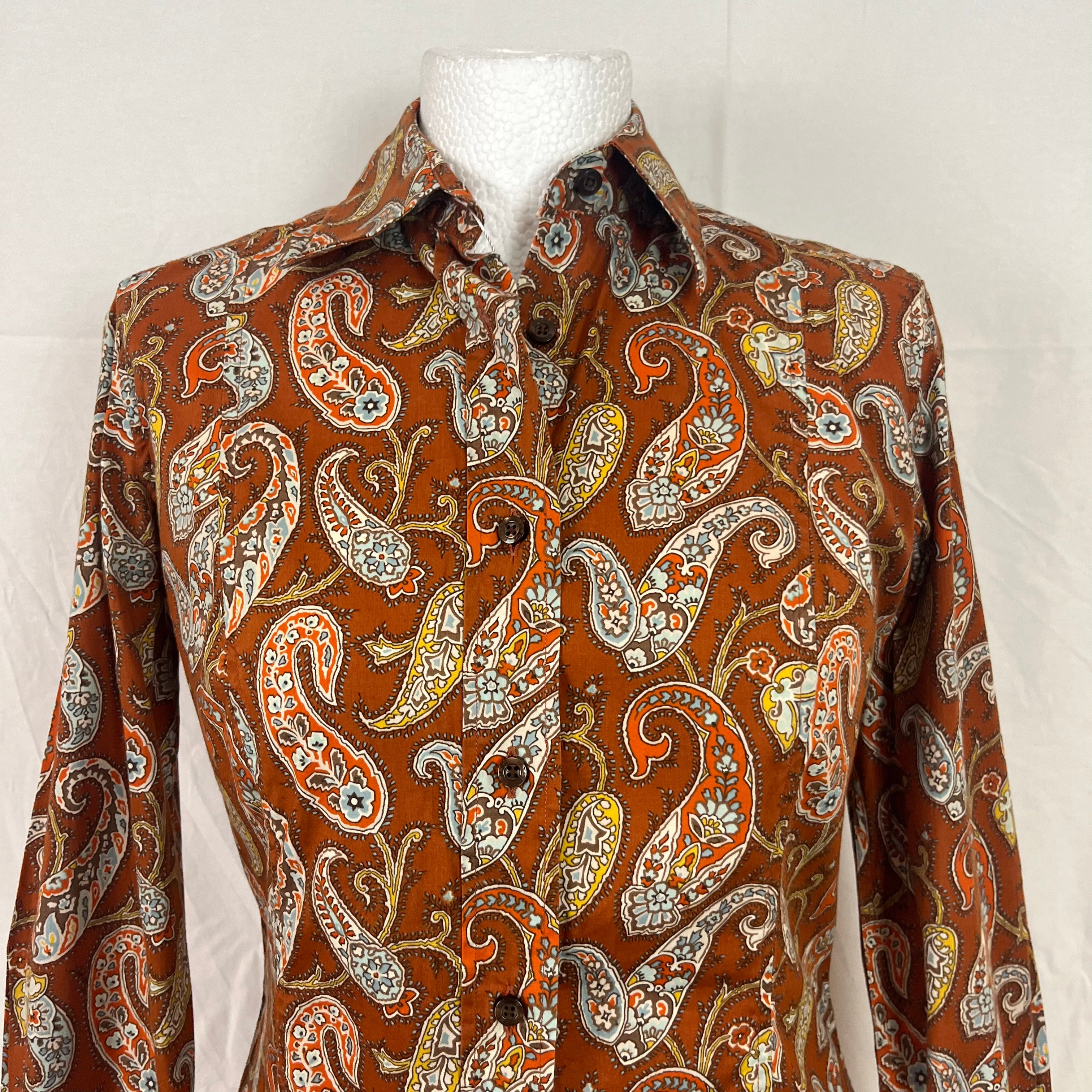 Etro Orange Paisley Print Shirt Small