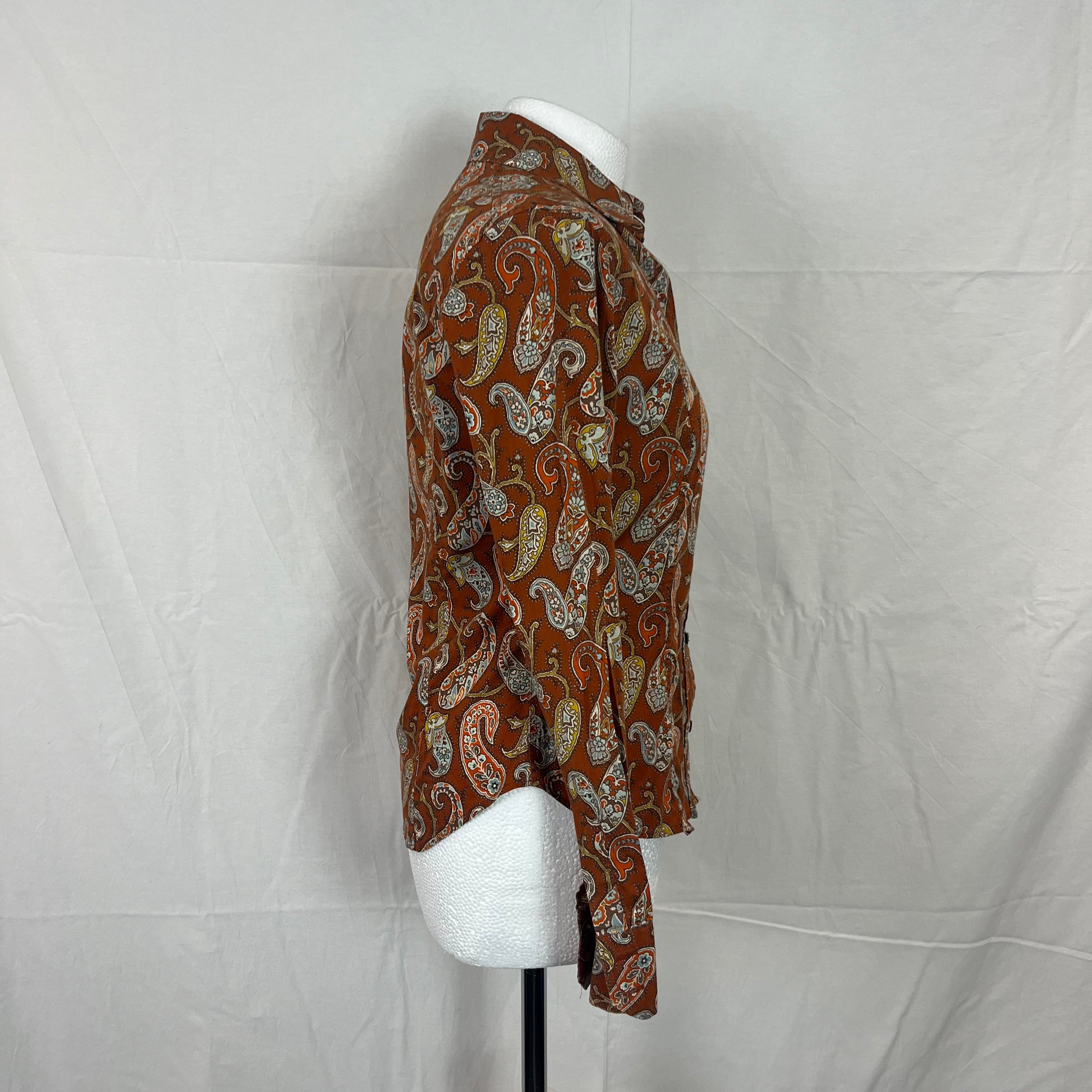 Etro Orange Paisley Print Shirt Small