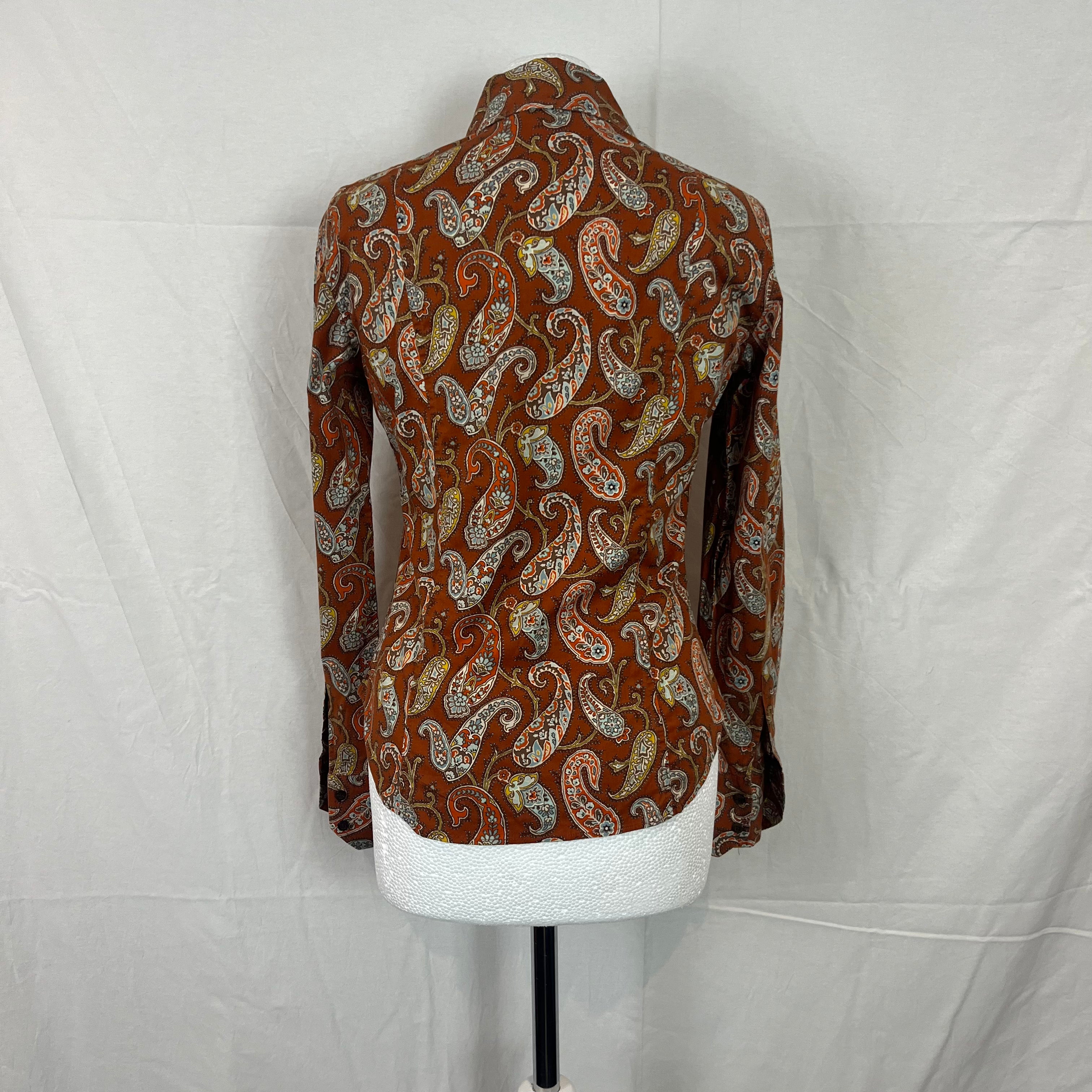 Etro Orange Paisley Print Shirt Small