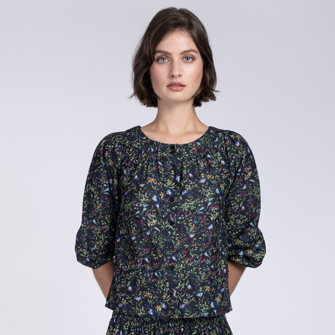 Eve botanical silk shirt cotton print