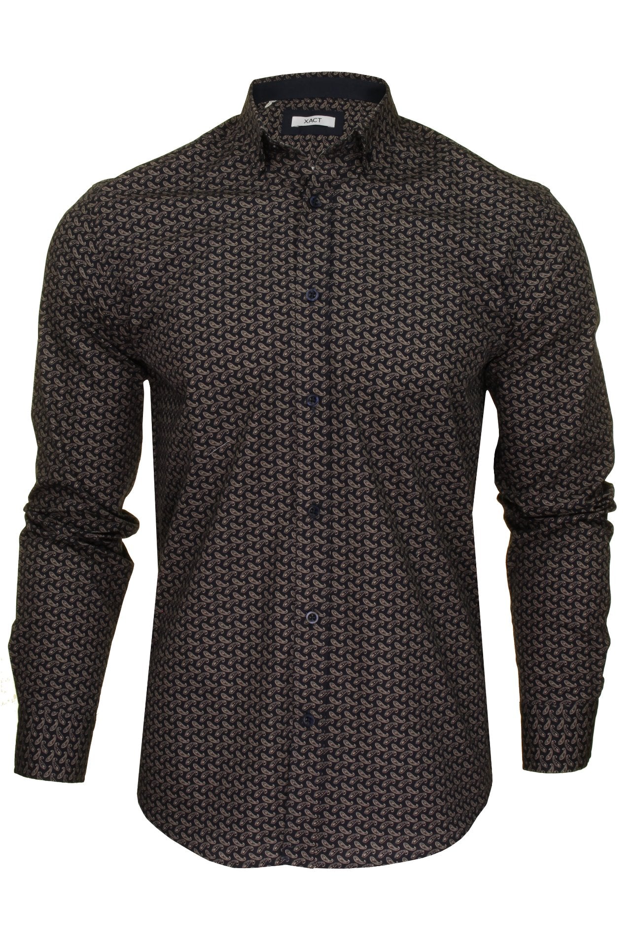 Exact Mens Long Sleeve Paisley Print Shirt, Slim Fit