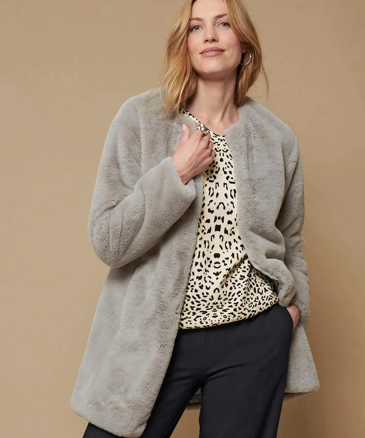 Fur-Like Collarless Jacket