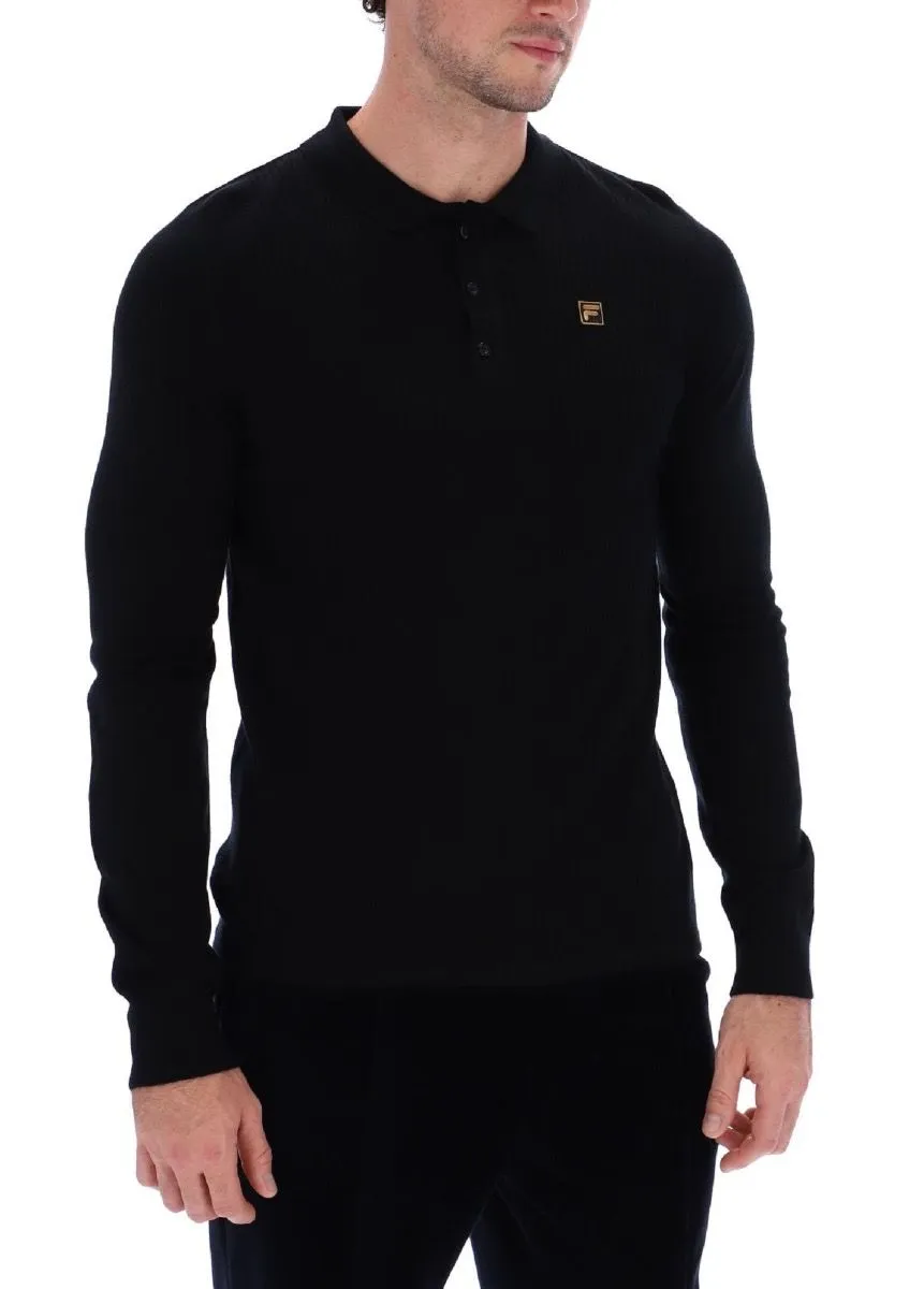 Fila Frank Knit Long Sleeve Polo Shirt Jumper in Black