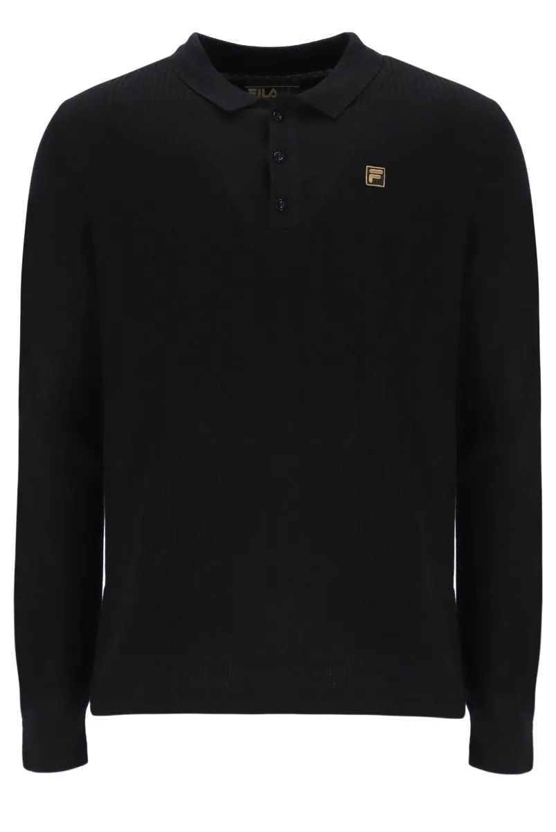 Fila Frank Knit Long Sleeve Polo Shirt Jumper in Black