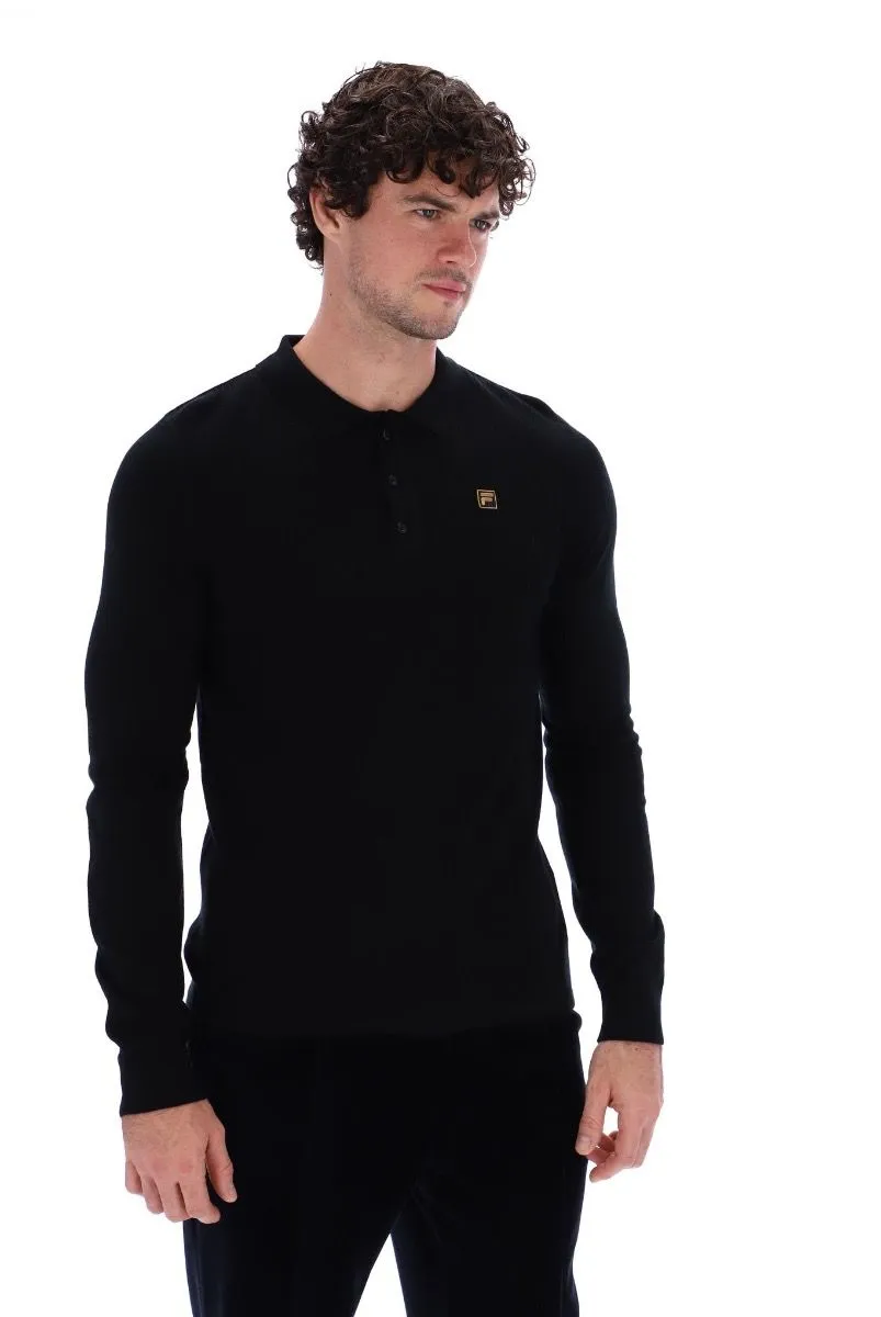 Fila Frank Knit Long Sleeve Polo Shirt Jumper in Black