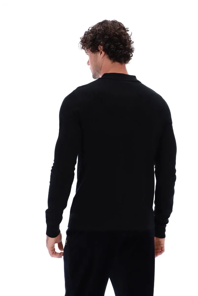 Fila Frank Knit Long Sleeve Polo Shirt Jumper in Black