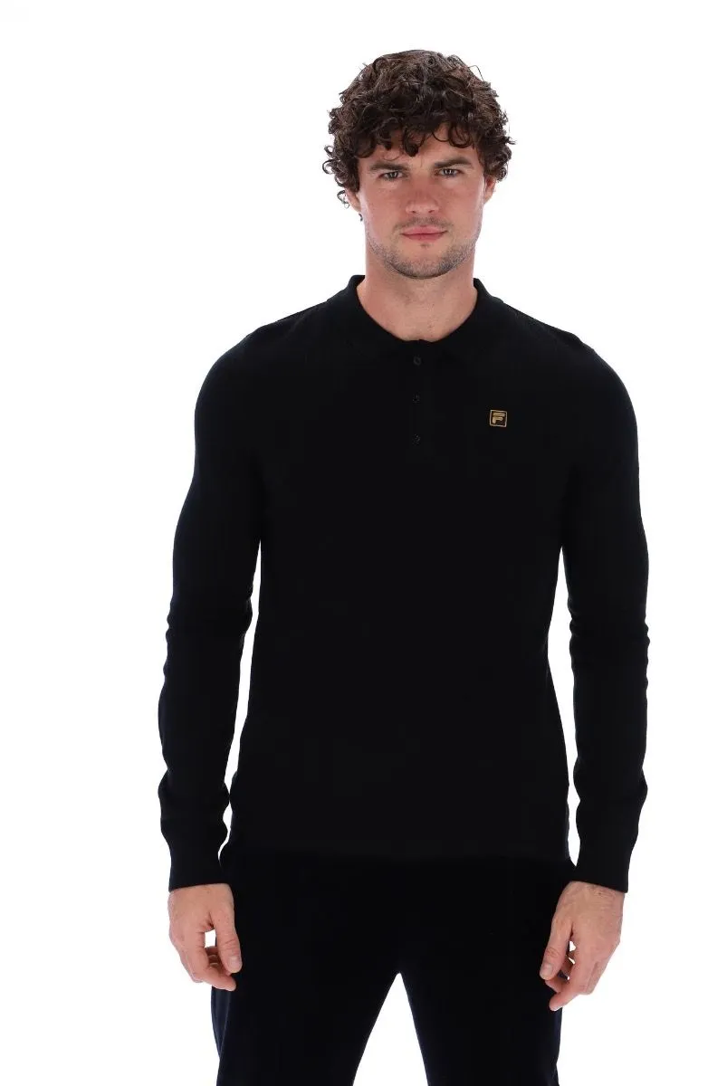 Fila Frank Knit Long Sleeve Polo Shirt Jumper in Black