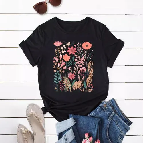 Floral Print Streetwear Short Sleeve Women's T-Shirt