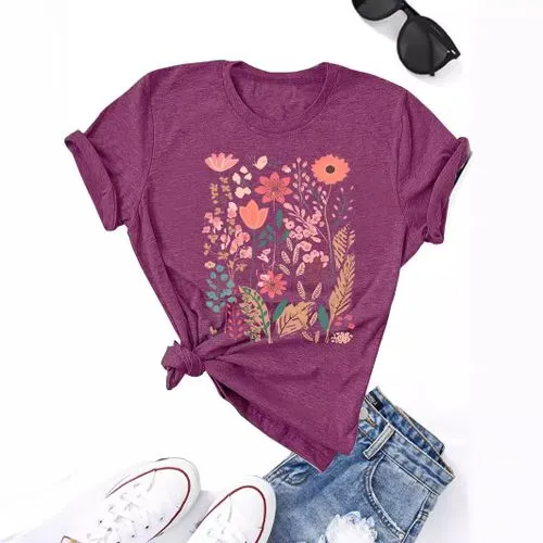 Floral Print Streetwear Short Sleeve Women's T-Shirt