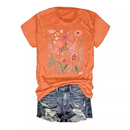 Floral Print Streetwear Short Sleeve Women's T-Shirt