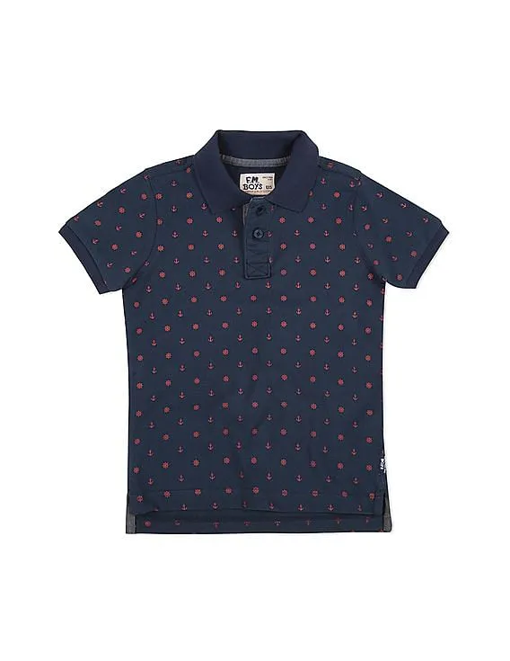 Boys Printed Slim Fit Polo Shirt