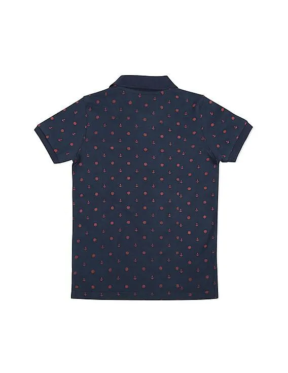 Boys Printed Slim Fit Polo Shirt