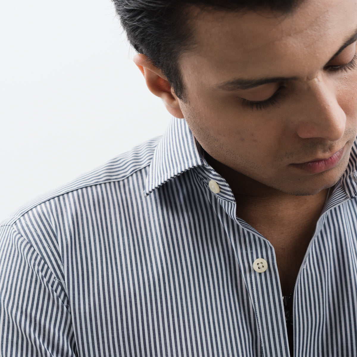 Formal Black and White Bengal-Striped Shirt