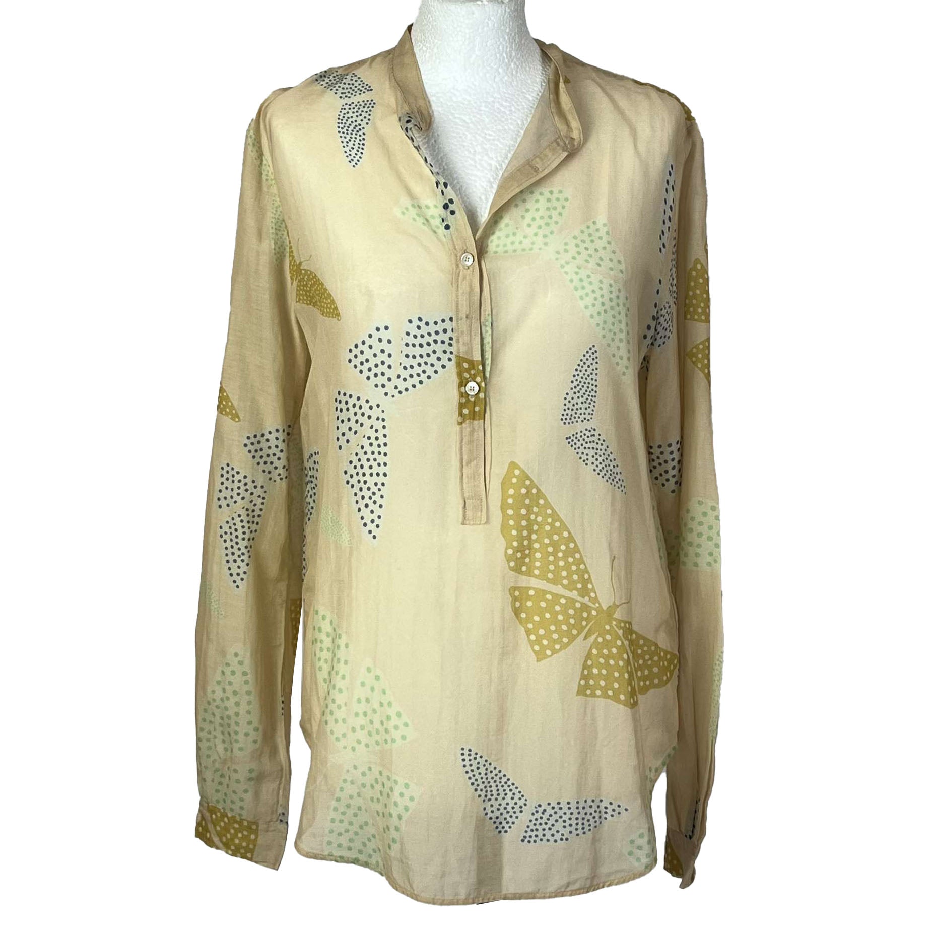 Forte Forte Pale Peach Butterfly Print Cotton Silk Shirt S/M