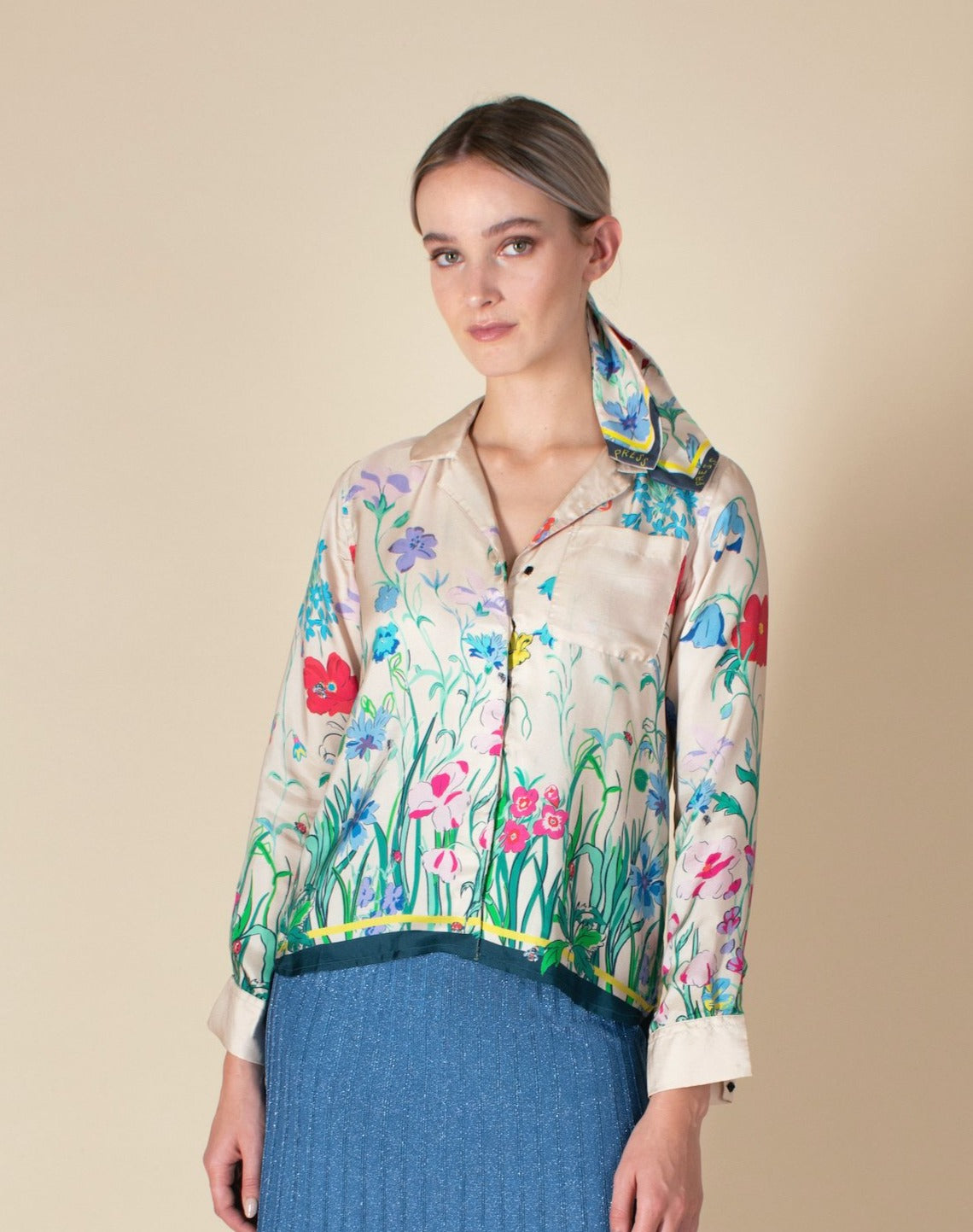 Garden print silk twill Jodie shirt