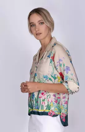 Garden print silk twill Jodie shirt